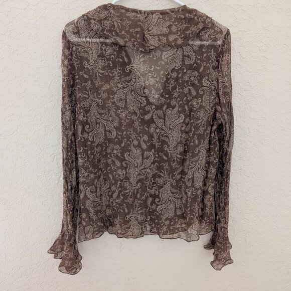 Vintage Sheer Paisley Whimsical Bell Sleeved Retro Button Up Blouse - Picture 6 of 6